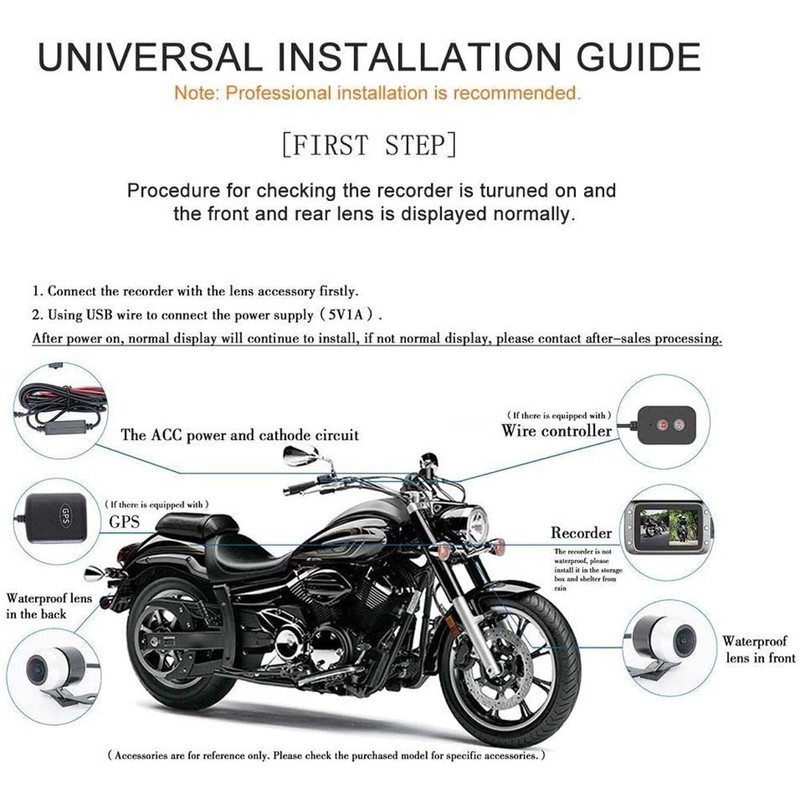 Motorcycle Recording Camera Dash Cam Waterproof Front and Rear Motorbike