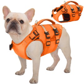 Kuoser Small Life Jacket for Dogs, Life Jacket with Handle and Reflective, Adjustable Dog Life Jacket, Life Jacket for Small Dogs with Improved Buoyancy, Orange, S