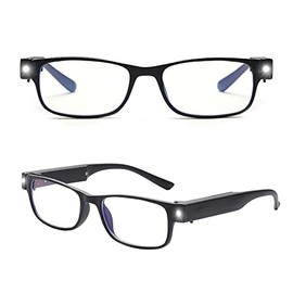 OKH LED Reading Glasses with Light Rechargeable Women Men Anti Blue Light Reader Eyeglasses (Rectangle Black, 1.0X)