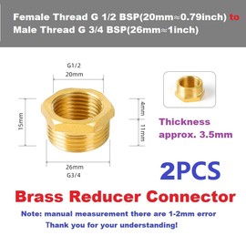 MiJunHD 2PCS Brass Reducer Connector | BSP Female Thread G 1/2 ≈ 20mm to Male Thread G 3/4 ≈ 26mm | Pipe Thread Reducing Joint Plumbing Adapter for Pipe Connection Converting