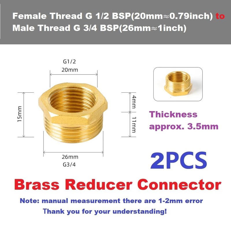 MiJunHD 2PCS Brass Reducer Connector | BSP Female Thread G