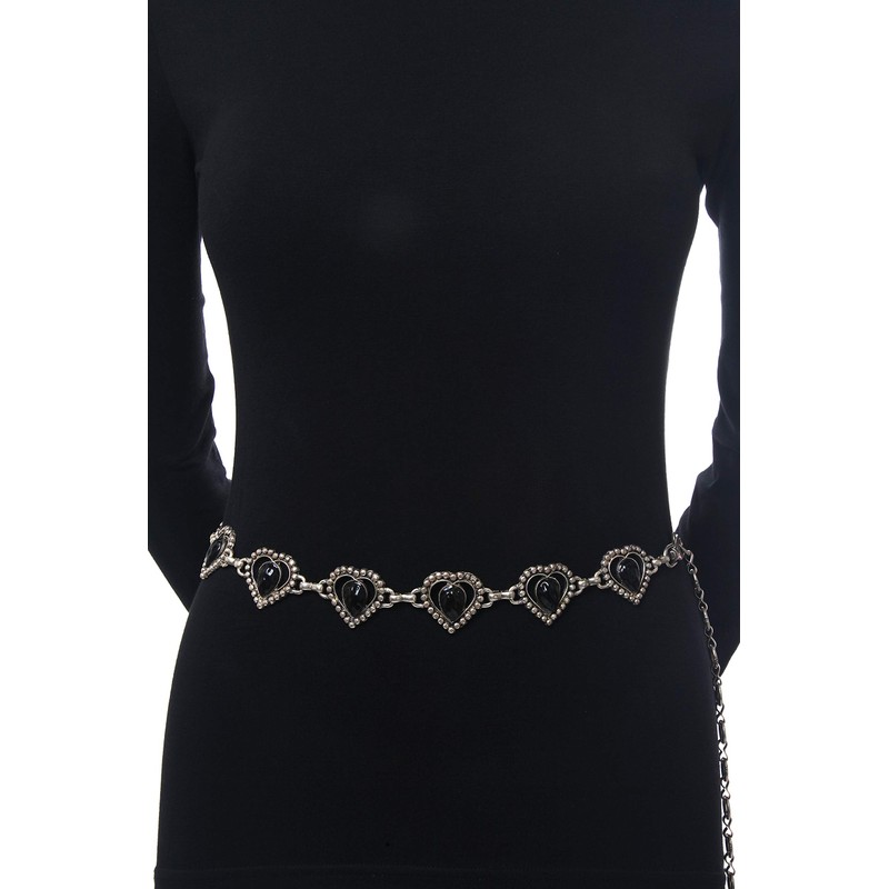 collezione alessandro Rosi Chain Belt with Hearts, Antique silver