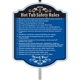 Hot Tub Safety Rules Pool Decor Sign 12" x 10" With 35" Long Metal Stake With Stand Aluminum Outdoor Use Yard Business
