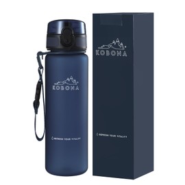 KOBONA 500-ml Smart and Handy Small Sport Water Bottle - Wide Mouth for Ice, Fruit Infuser Sieve, Leak Proof, Light Weight, Food Grade BPA Free Tritan, for Gym Fitness School Office, Dark Blue