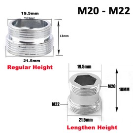 Brass Faucet Adapter, 22mm Male Thread to 20mm Male Thread Tap Joint Connector Faucet Water Purifier Aerator Adapter (Height 13mm)