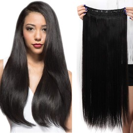 SEGO 66 cm Clip-In Hair Extensions, 1 Weft, 5 Clips, Human Hair Like Real Hair, Straight Ashes, Pink, 26 inches (66 cm) – 120 g