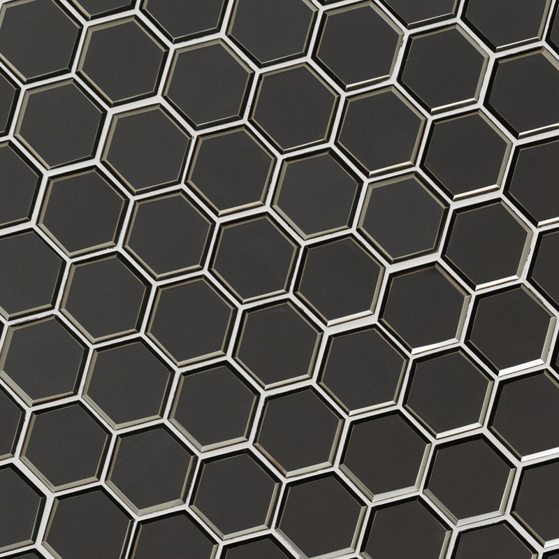 MSI Metallic Gray Beveled Glossy Hexagon Glass Tile for Kitchen