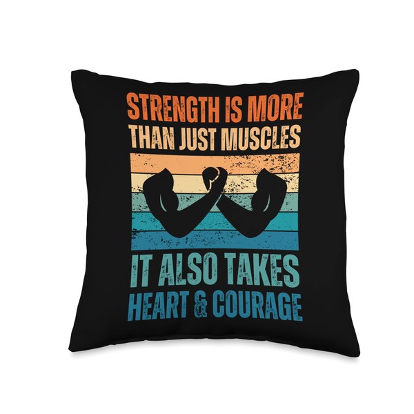 Retro Arm Wrestling Powerlifting Strong Muscles Throw Pillow