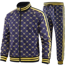 Aeeleire Track Suits for Men Set Plaid Tracksuit Mens Sweatsuits 2 Piece Sport Jogger Sweat Suits Clothes Jogging Outfits Gold JM-A04-M