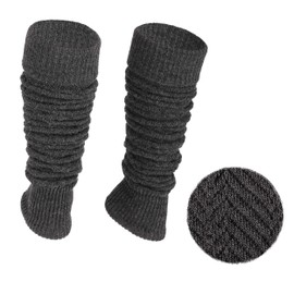 Ateena Wool Leg Warmers for Women with Acrylic, Winter Knitted Crochet Foot Warmers Herringbone Pattern Women's Gaiters for Dance Ballet Chunky Boot Cuffs One Size, Graphite 3