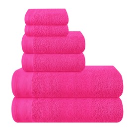 MALLONI HOME Ultra Soft 6 Pack Cotton Towel Set, Contains 2 Bath Towels 28x55 inch, 2 Hand Towels 16x24 inch & 2 Wash Coths 12x12 inch, Ideal Everyday use, Compact & Lightweight - Hot Pink