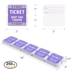 DGBDPACK 250 Raffle Tickets, 50/50 Raffle Tickets, Double Tickets for Festivals, Carnivals, School Events, Baby Showers, Summer Parties (Purple)