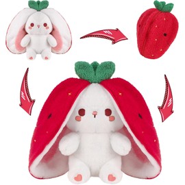 seOSTO Strawberry Bunny Plush Toy 10inch/25cm Cute Plushies Reversible Cuddly Rabbit Gifts for Babies Boys Girls, Birthday Presents, Nursery Decor