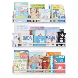 Brightmaison Angel Floating Shelves for Wall, Toy Storage Shelf & Kids Bookshelf Wood Shelves for Home Decor 30" Set of 3 Rustic White