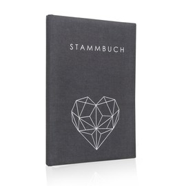 Hochzeitideal - Family Register Geometric Grey 21.0 cm x 15.0 cm - Bookbinding Linen Family Book Registry Office with 6-Compartment Ring Mechanism for Certificates with Authority Holes