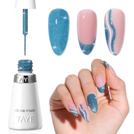TAYE Glitter Gel Nail Polish Liner, Blue sparkle gel nail polish, reflective glitter Holographic Gel Nail Polish Built Thin Brush, Soak Off UV/LED Curing off Gifts For Salon Nail Art, Color 2986