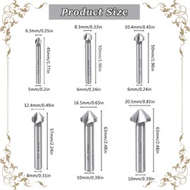 Begpoee 6-Piece HSS 90 Degree Countersink Drill Set, Countersink Drill HSS, High-Speed Steel Countersink Drill Set, Countersink Drill Bit Set, for Carbon Steel, PVC, Wood Panels and Plastics (Silver)