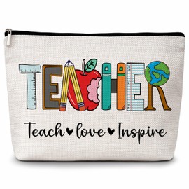 Eyouyeqi Teacher Gifts Makeup Bag, Teach Love Inspire Cosmetic Bags, Teacher Makeup Zipper Pouch Bag, Teacher's Day Gift, Birthday Appreciation Thank You Retirement Gifts For Best Teacher, 52