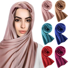 Bunnycool 6 Pack Hijab Scarves for Women Muslim Head Wraps Jersey Hijab Soft Long Scarf Wrap for Muslim Cotton Shawl(Dark Color)
