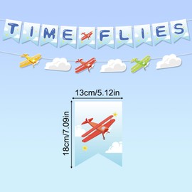 Tinoaly Time Flies Vintage Airplane Banner, Plane 1st Birthday Decor Blue Airplane Themed Party Decorations for Plane Theme Baby Shower Birthday &Time Flies Party