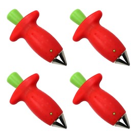 POFET 4 Pieces Strawberry Stem Remover Leaf Corer Handle Remover Stainless Steel Kitchen Tool Strawberry Potato Stem Remover