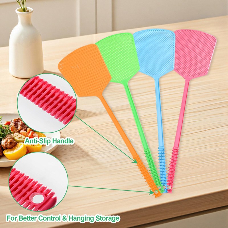 6 Pack Heavy Duty Fly Swatters, Extra Long 17.7in Plastic