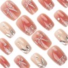 Bow Press on Nails Pink Ombre Fake Nails with Diamond