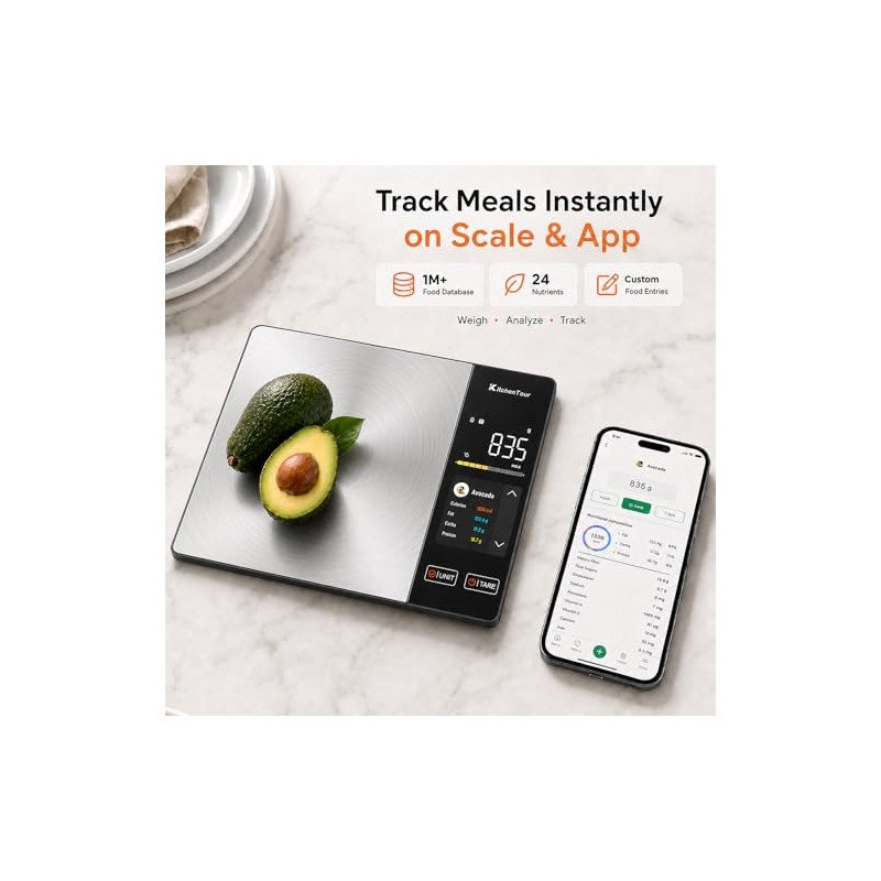 KitchenTour Smart Food Scale with Nutritional Calculator, Bluetooth App for