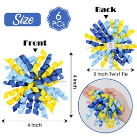 AIMUDI Baby Blue and Yellow Curly Bows 4" Baby Boy Gift Bows Self Adhesive Baby Shower Bows for Gift Wrapping Gender Reveal Twist Tie Bows for Treat Bags Gift Bags Party Decorations - 6 Counts