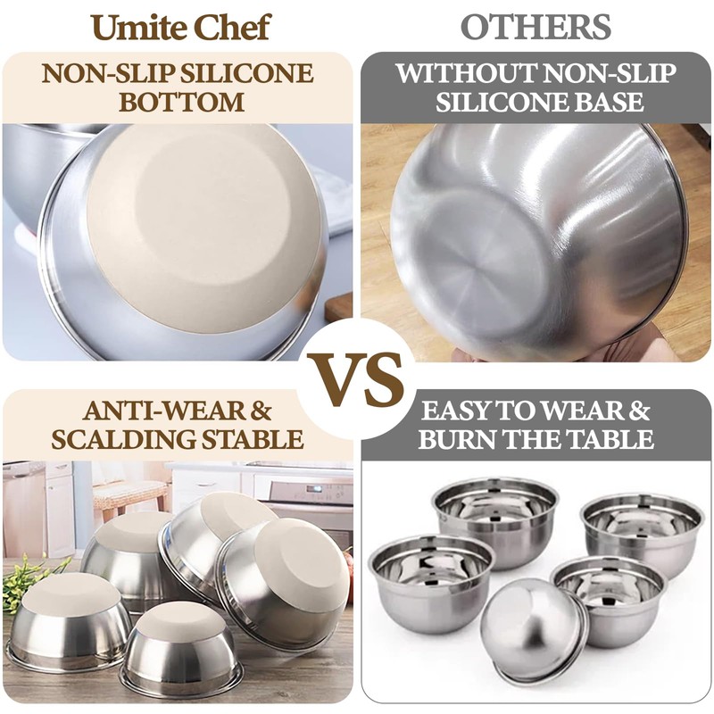 Umite Chef Mixing Bowls with Airtight Lids Set, 8PCS Stainless