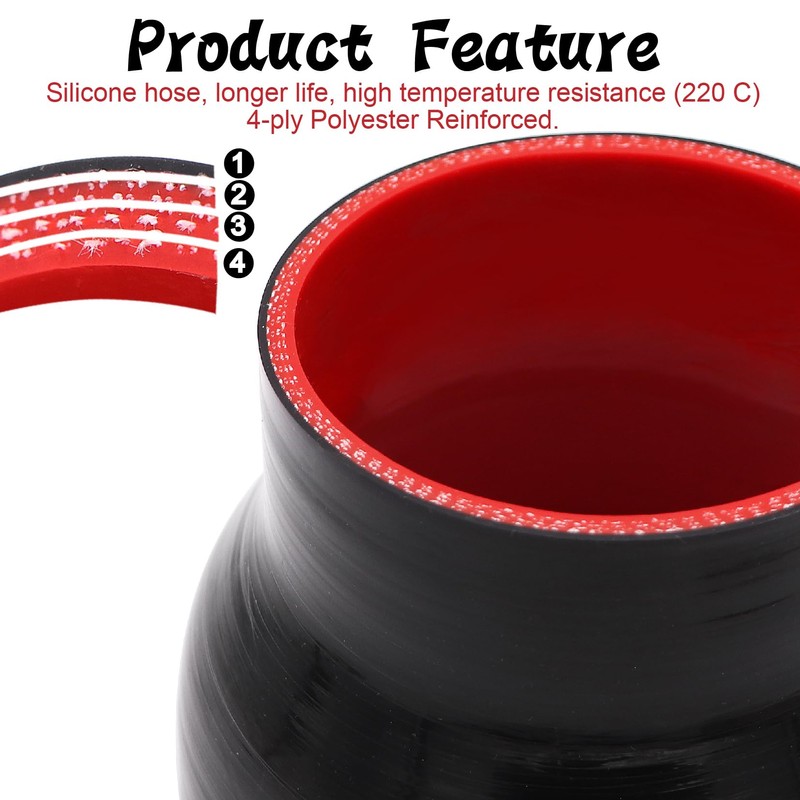 ID 3-1/2 to 4-1/2 inches Straight Black Silicone Reducer Coupler