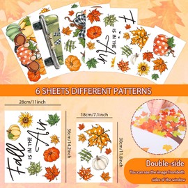 Whaline 6 Sheets Fall Window Clings Green-Orange Pumpkin Gnome Truck Maple Leaf Reusable Window Decals for Autumn Harvest Thanksgiving Home Office School Decor