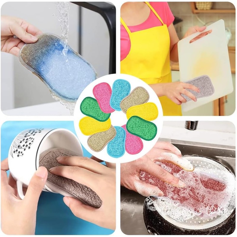 Double Sided Non-Scratch Microfiber Sponges,4Pcs Reusable Double Sided Non-Scratch Microfiber