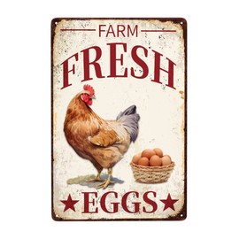 JOCASA Chicken Vintage Metal Poster Farm Fresh Eggs Sign Decor-Retro Aluminum Funny Metal Tin Sign for Kitchen Farmhouse Store Market Country Farm Barn Supermarket, Outdoor Wall Signs Gift, 12''x 8''