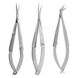 Set Of 3 Pcs. Micro Iris/Castroviejo scissors thread cutting embroidery spring action extra sharp squeezable 4.50" Straight/Curved/angled