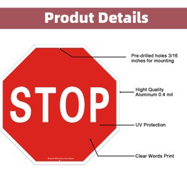 BlazeVideo 2-Piece Stop Sign 30 x 30 cm Made of Rustproof Aluminium Stop Signs Traffic Sign Road Slow Warning Signs Easy Assembly