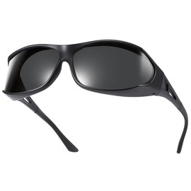 TINHAO Men's Wide View Polarized Sunglasses, For Driving, Fishing, Golf, Sports, UV400, Non-Slip Adjustable, black frame & black lens