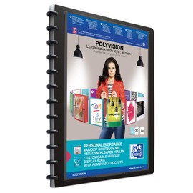 Elba 100205599 Plastic Ring Binder Polyvision A4 with Variozip Principle 20 Transparent Sleeves Transparent Cover Folder Ring Binder Ring File, Black