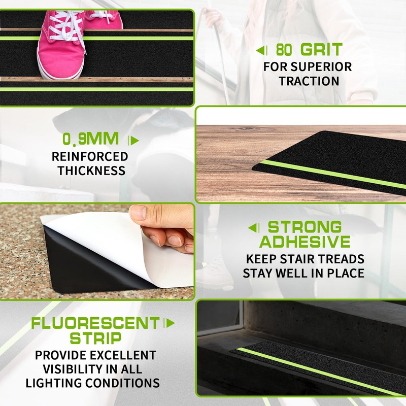 10-Pack Outdoor Stair Treads Non-Slip 6" x 24",Dark