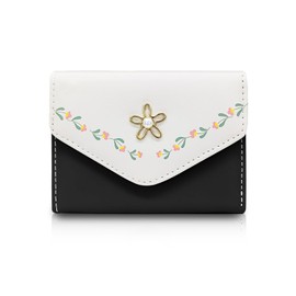 AdiStylinno Small Wallet for Woman, Cute Flowers Print Leather Wallet Fashion Bifold Wallet with ID Window and Card Slots (Black)