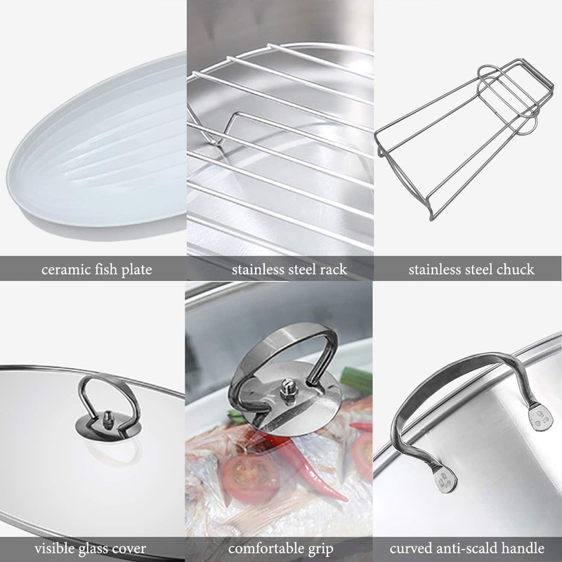Eglaf 8Qt Stainless Steel Fish Steamer - Multi-Use Oval Cookware