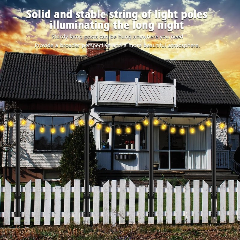 10 Pack String Light Poles,5Ft Metal Poles for Outdoor String