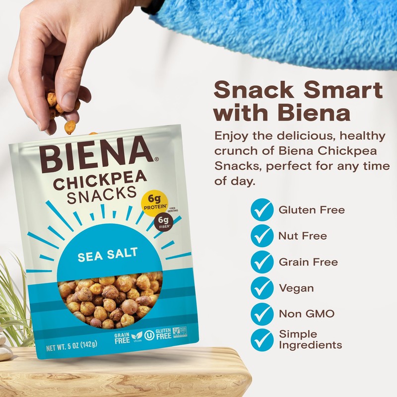 BIENA Chickpea Snacks - Crunchy Roasted Chickpeas - High Fiber