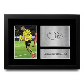 HWC Trading A4 FR Erling Haaland Dortmund Gifts Printed Autographs Picture for Fans and Supporters - A4 Framed