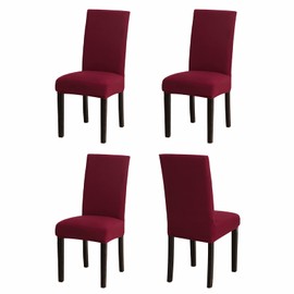 Sufdari Dining Chair Covers 4, Red, Stretch Fit, Easy Installation, Elastic, Polyester/Spandex, Solid, Water Resistant, Chair Cover, Dining Room, Restaurant, Kitchen, Banquet, Party