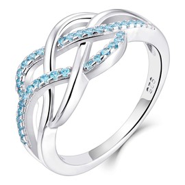 YL Celtic Knot Rings 925 Sterling Silver Twisted Knot Ring 18k White Gold Plated Created Aquamarine Infinity Statement Rings-size9