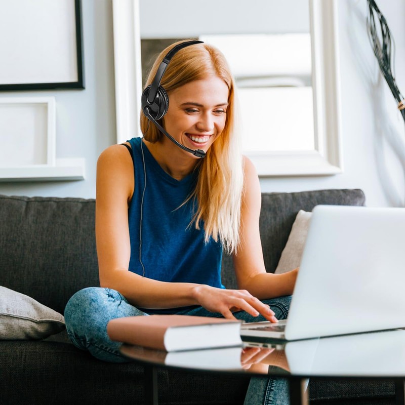 URGOODS USB Headset with Microphone, Working Headset, Stereo Headphones with