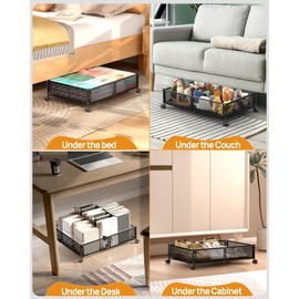 Under Bed Storage With Wheels, 4 Pack Foldable Pattern Carved Metal Under Bed Storage Containers, 60L Rolling Underbed Storage, Easy Assembly Under The Bed Storage for Shoes, Clothes, Blankets...