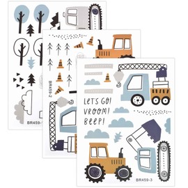 3 Sheets Construction Vehicles Wall Stickers, Car Wall Stickers for Kids Room Bedrooms, Tractor Digger Truck, Removable Construction Wall Decor for Baby Nursery, Playroom, Windows