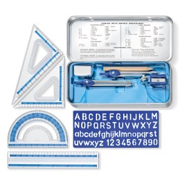 STAEDTLER 10-Piece Math Set with Metal Compass, 6" Ruler & Triangle Squares, 45° & 30/60° Set Squares, Alphabet Stencil - Measuring Tools